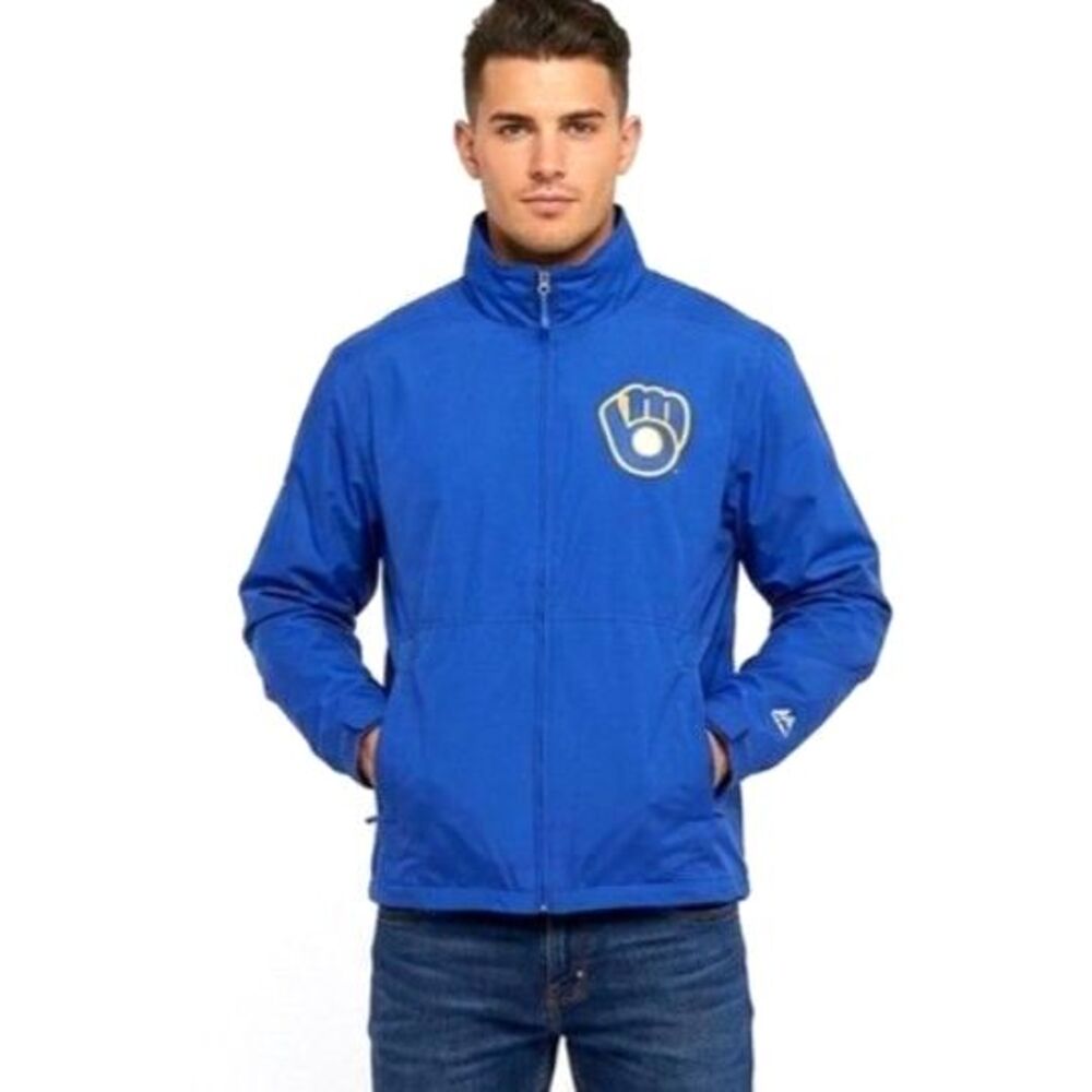 Majestic Milwaukee Brewers Royal Bllue Double Zip Front Windbreaker Jacket Sz M